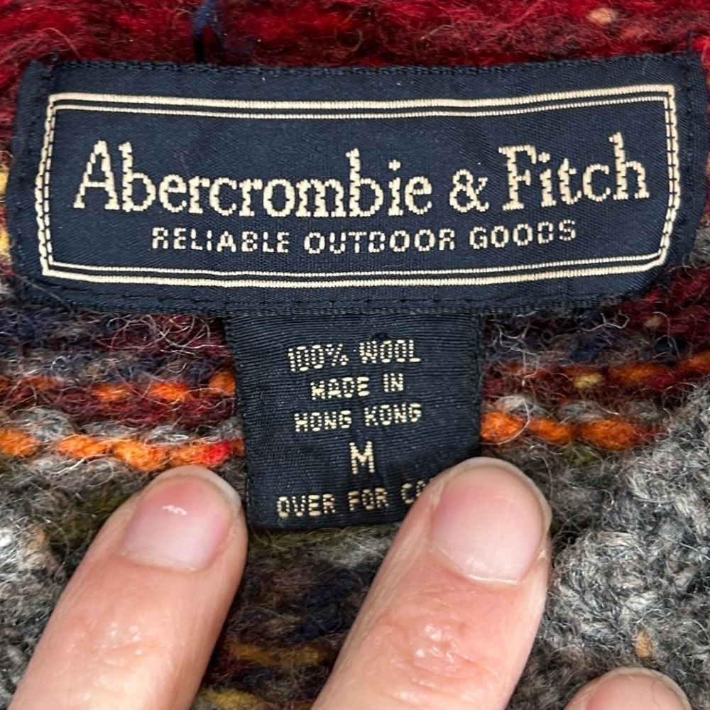 Vintage Abercrombie & Fitch Mens Medium 100% Wool Fair Isle Sweater V-Neck M - Picture 3 of 5